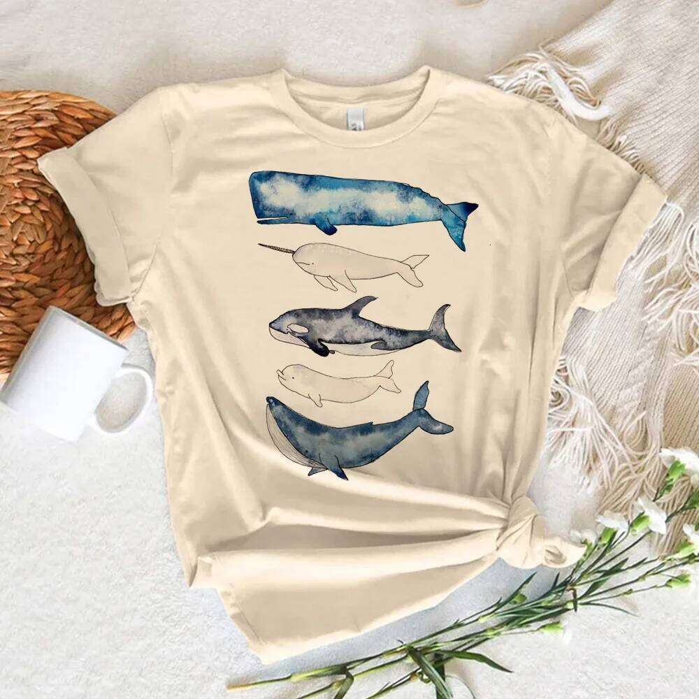 Whale tshirt women streetwear Japanese t shirt female y2k graphic designer clothing XJ260306 XJ260306