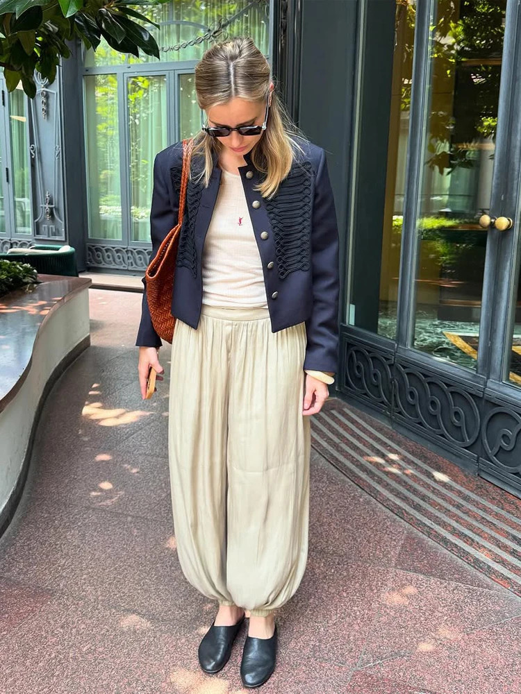 Chic Denim Military Jacket Women Casual Solid Stand Collar Single Breasted Slim Short Coats Spring Lady Daily Street Outfit 2026 260303