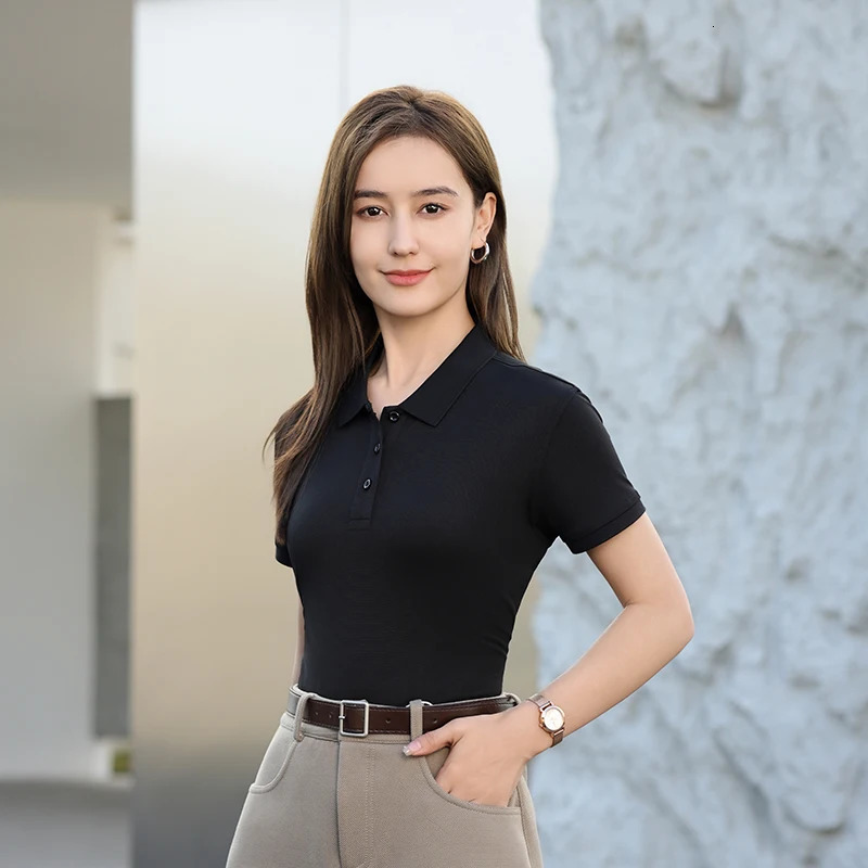 2026 Solid Polo Shirts Commuting Basics TShirts Comfy Button Shirt Sport Tops Office Daily Womans Clothes 260228