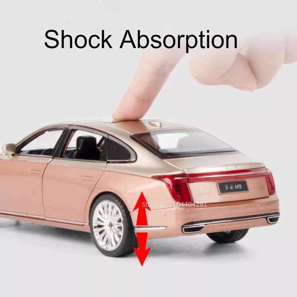 1:24 HONGQI H9 L5 Alloy Model Diecast Car Toy Sound Light Pull Back Door Opened Front Wheel Steering Vehice Collectible Ornament Z260306