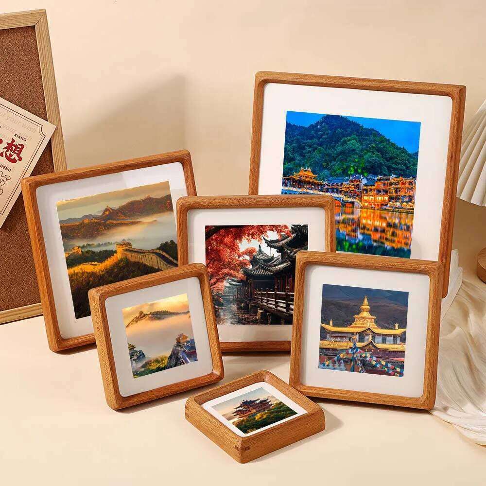 Square Teakwood Photo High-grade 10x10cm 20x20cm 25x25cm Wedding Picture Frame Stand for Pictures Home Desktop Decor Gift H260306
