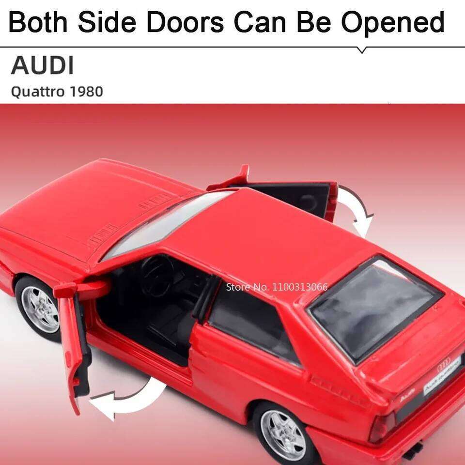 1:36 Audi Quattro 1980 Alloy Models Toy Diecasts Vehicles Model Doors Opened Pull Back Sport Car for Adult Collection Gifts Z260307