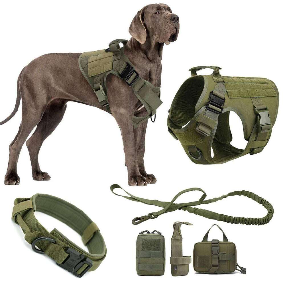 Tactical Leash Collar Molle Pouches For Medium Large Dogs Training Military Pet Vest Adjustable Service Dog Harness Bamubi