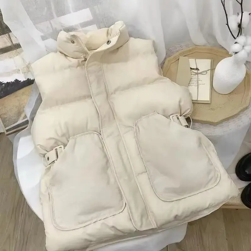 2026 Winter Down Cotton Vest Jacket Womens Sleevele Stand Parkas Warm Short Coat Female Waistcoat Overcoat Ladies Tops 260306