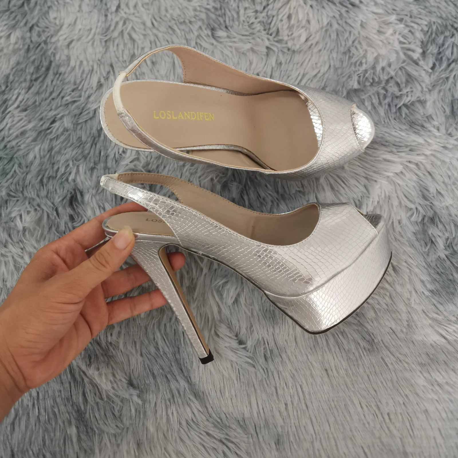 Women Pumps 14CM Platform High Heels Sexy Gold Silver Crocodile Pattern Open Toe Sandals Gladiator Party Dress Woman Shoes 260306