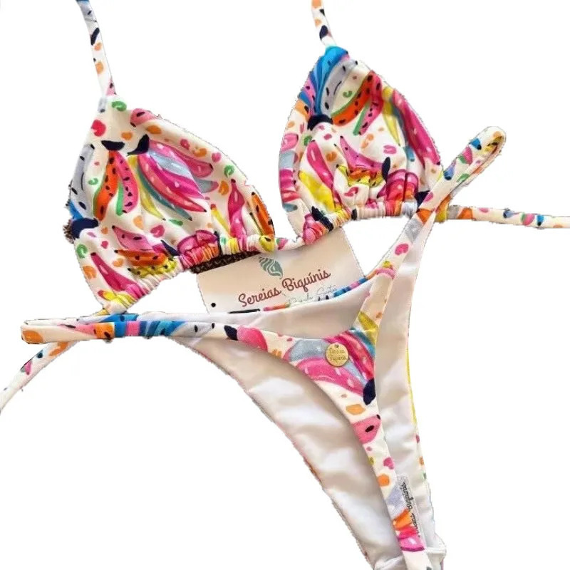 Womens Bikini Swimsuit Split Solid Color Laceup Sexy 2piece Set Micro Swimwear 260306