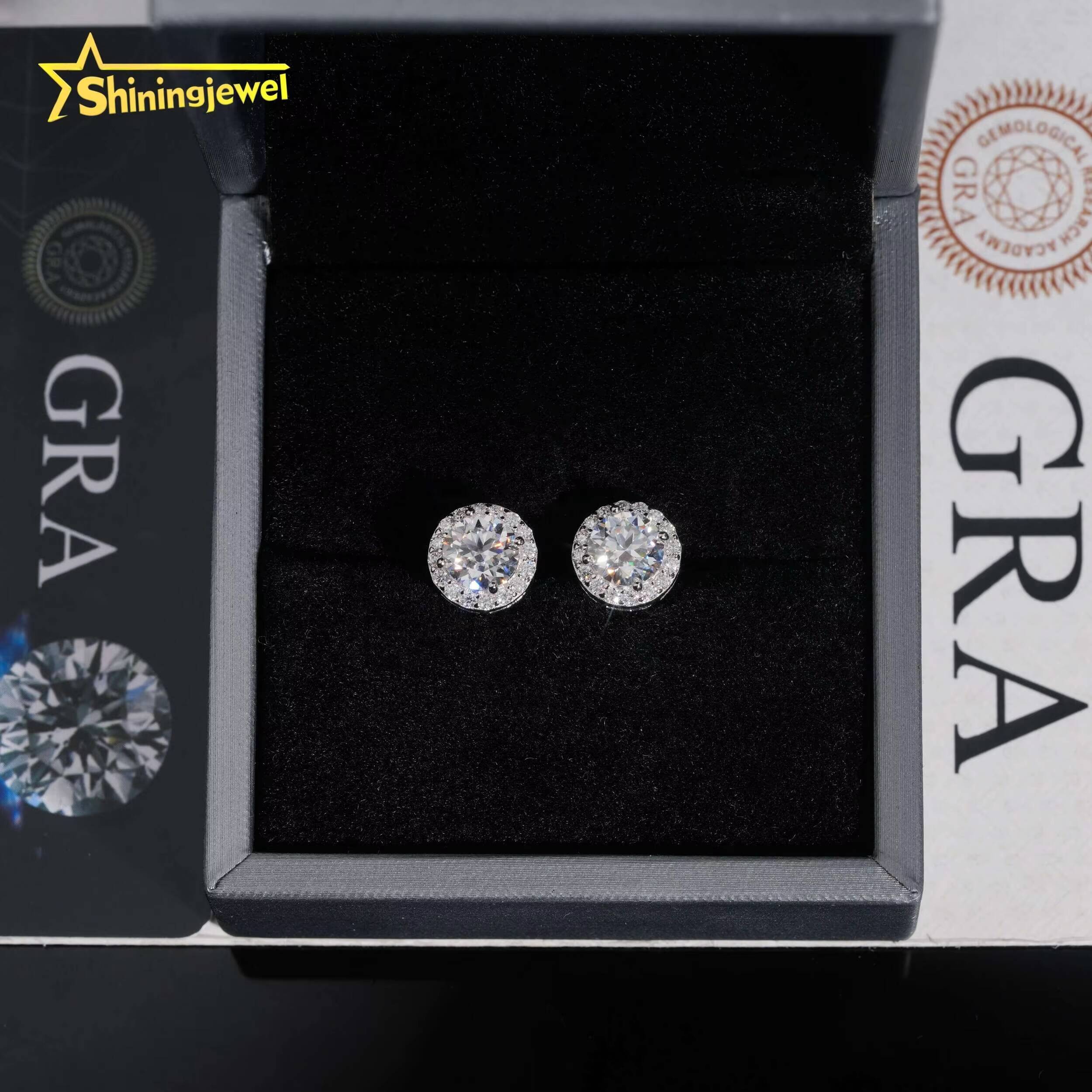 Hip Hop Jewelry Screw Back Halo 65mm Main Stone 925 Sterling Silver GRA Moissanite Earrings