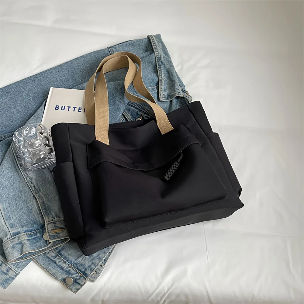 Nylon Tote Bag with Multiple Pocket Lightweight Foldable for Office Commute Shopping Fitness Storage Handbag Shoulder Bag 260306
