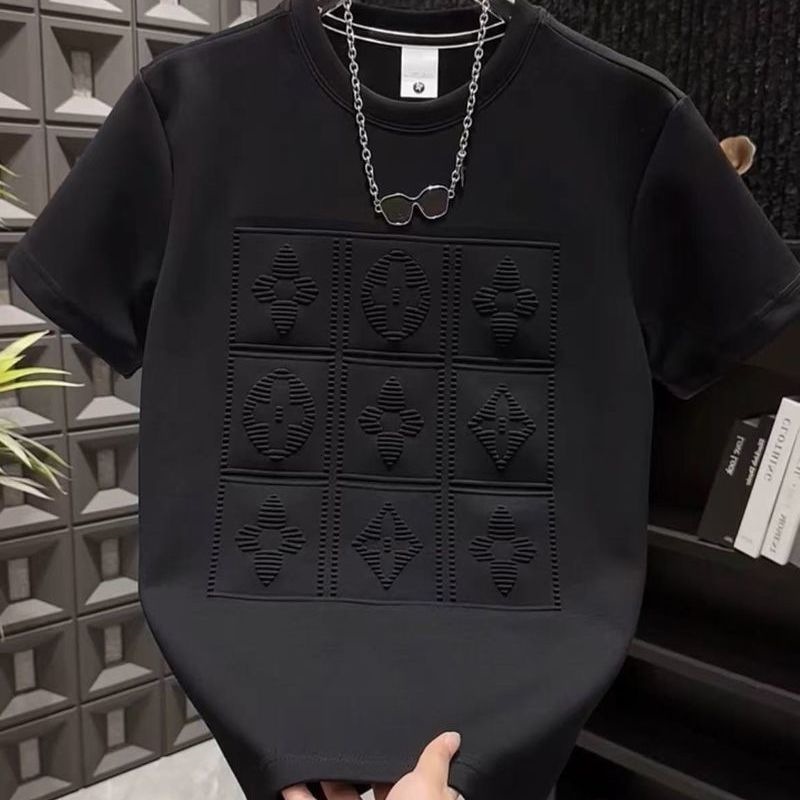 Luxury Brand Designer Clothes 2025 Summer New Men's Versatile Heavy Embroidered Letter Print Short Sleeve T-Shirt Fashion Casual Crew Neck Pullov