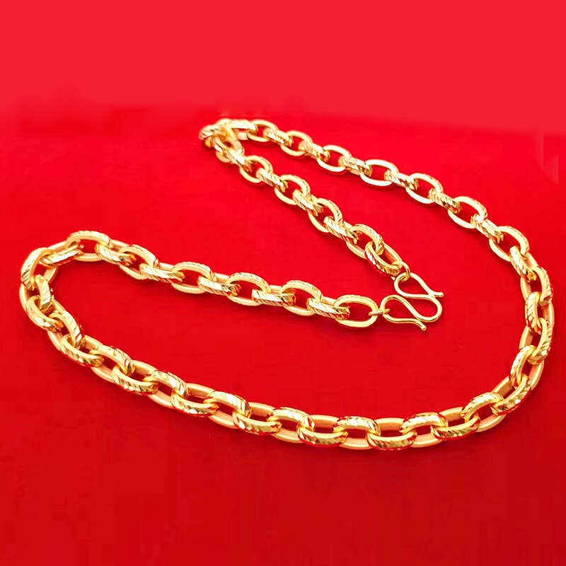 Luxury Men's Necklace Premium Diamond Surface Carved Design Long-lasting Brass Gold-plated Jewelry Domineering Imitation Gold 12mm