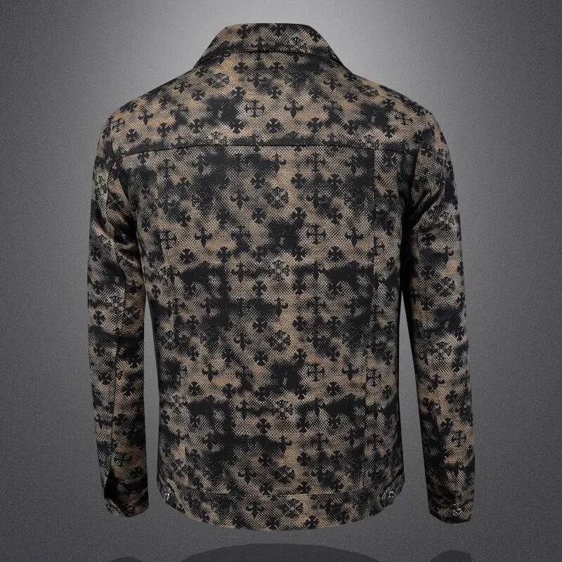 Men's Slim Fit Camouflage Notched Collar Jacquard New 2025 Design Spring Autumn Trendy Premium Quality Casual Jacket