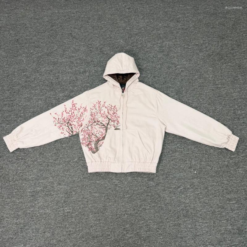 Men's Jackets 25ss Derschutze Jacket High Quality Men Women Street Fashion Casual Style Pink Blossoms Embroidery Zipper Coat