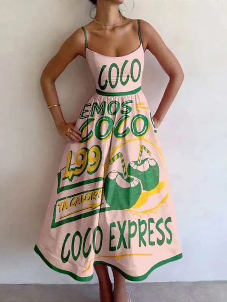 Fashion Trendy Print Spaghetti Strap Dresses Women Sexy Low Cut Backless A-line Sleeveless Dress Female Party Club Vestidos 260306