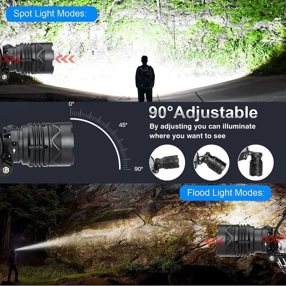 2024 Newest Powerful LED Headlamp 800W LED IR Sensor Rechargeable Headlight 3500M Super Bright Head Flashlight Fishing Lantern H260307