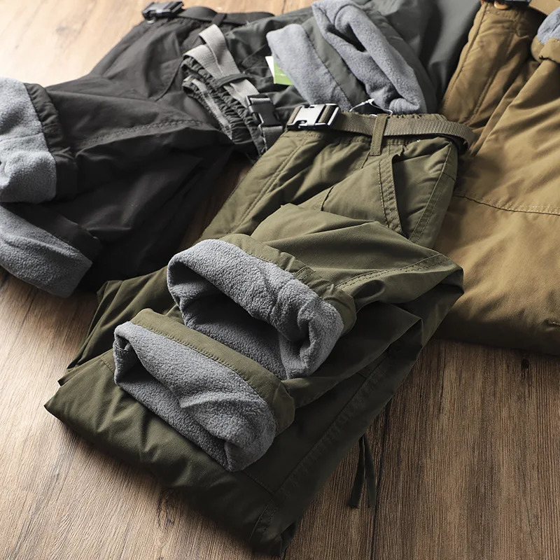 Outdoor Workwear Pants Mens Loose Fce Lined Thi Soft ell Hiking Pants Windproof Waterproof Polyester Fiber Straight Leg 260304