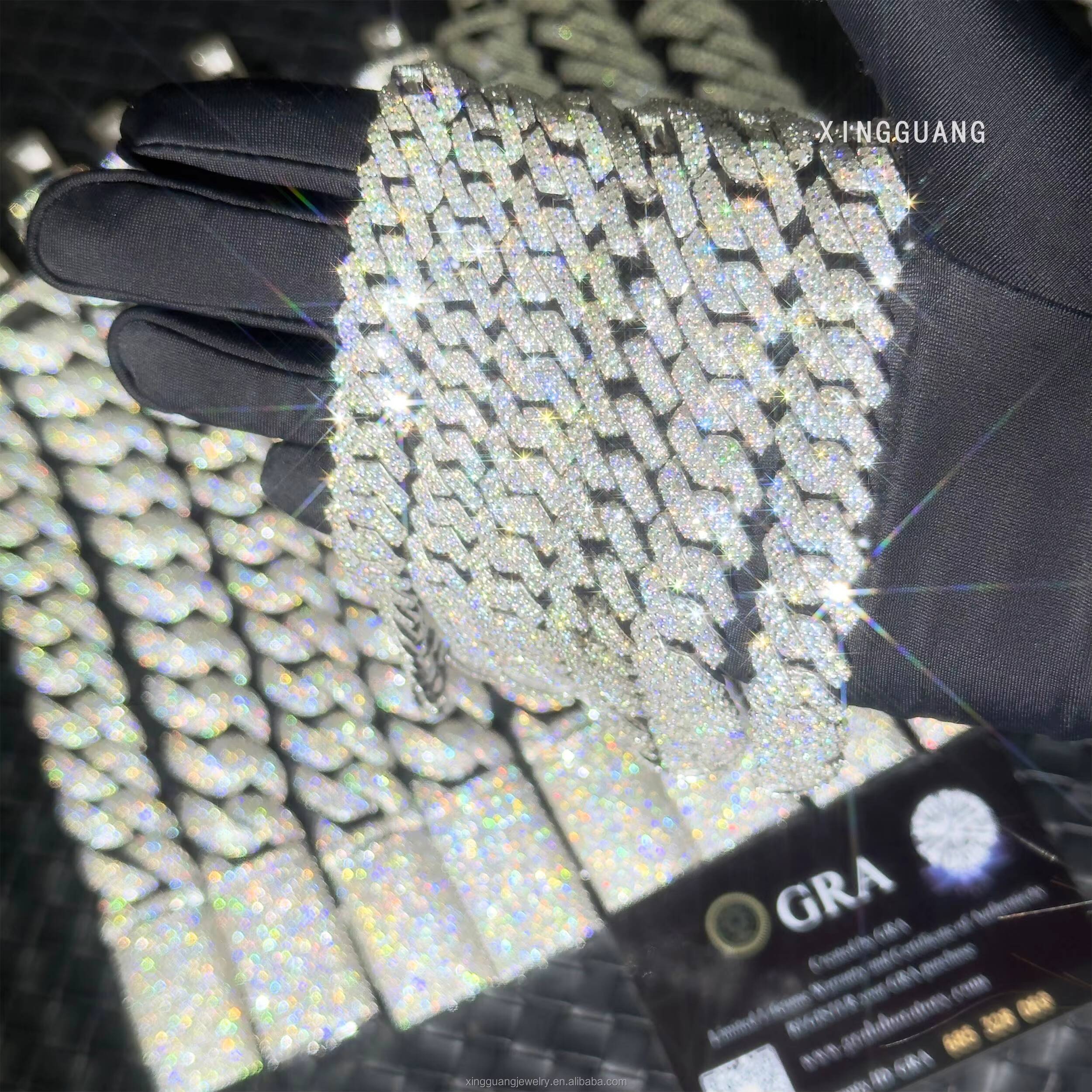 100 Pass Diamond Test VVS Hip Hop Jewelry 2rows 8mm 10mm 12mm Diamond Cuban Link Chain 925 Silver Necklace Moissanite Chain