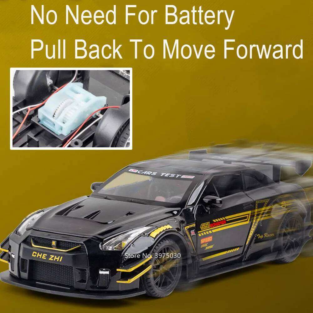 1:24 Scale GTR R35 R50 Alloy Car Model Diecast Toy High Simulation Vehicle with Pull Back Sound Light Toys for Kids Boys Gifts Z260307