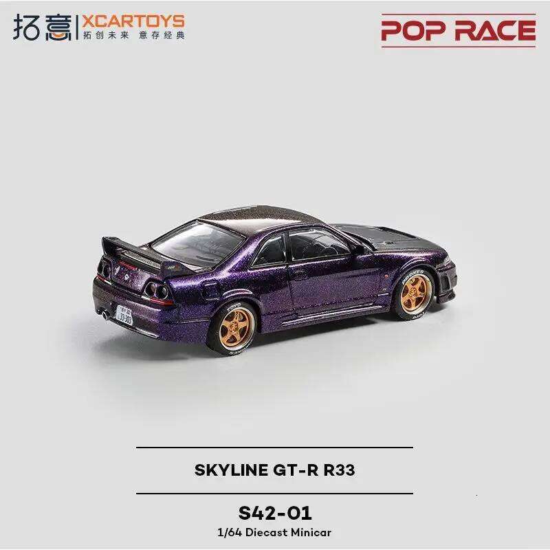 POP RACE PR640256 1:64 Nissan Skyline GTR R33 Midnight Purple S42-01 Alloy Die Cast Car Model Collection Gift Z260306