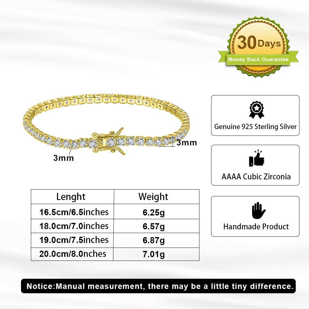 RINNTIN SB94 3mm Cubic Zirconia 925 Sterling Silver Bridal Wedding Jewelry Women Men Diamond 3A CZ Tennis Bracelet
