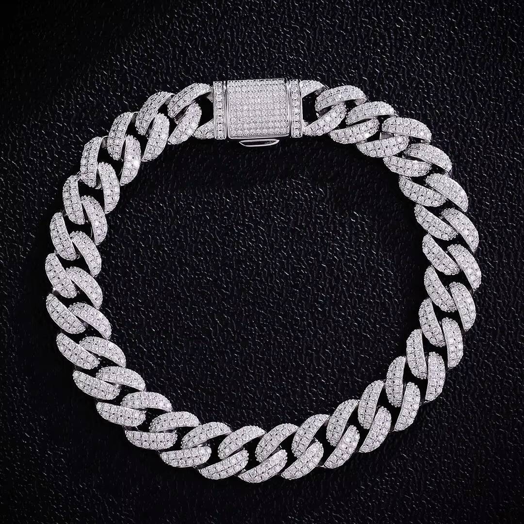 Miami Cuban Link Chain Bracelet VVS D Color 10mm 12mm Silver Gold Plated Hip Hop Moissanite Cuban Chain for Men Women