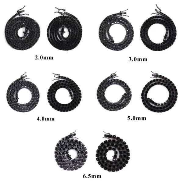 Hip Hop Jewelry 2mm 3mm 4mm 5mm 65mm Black Moissanite Diamond Tennis Necklace VVS 925 Silver Hip Hop Iced Out Tennis Chain