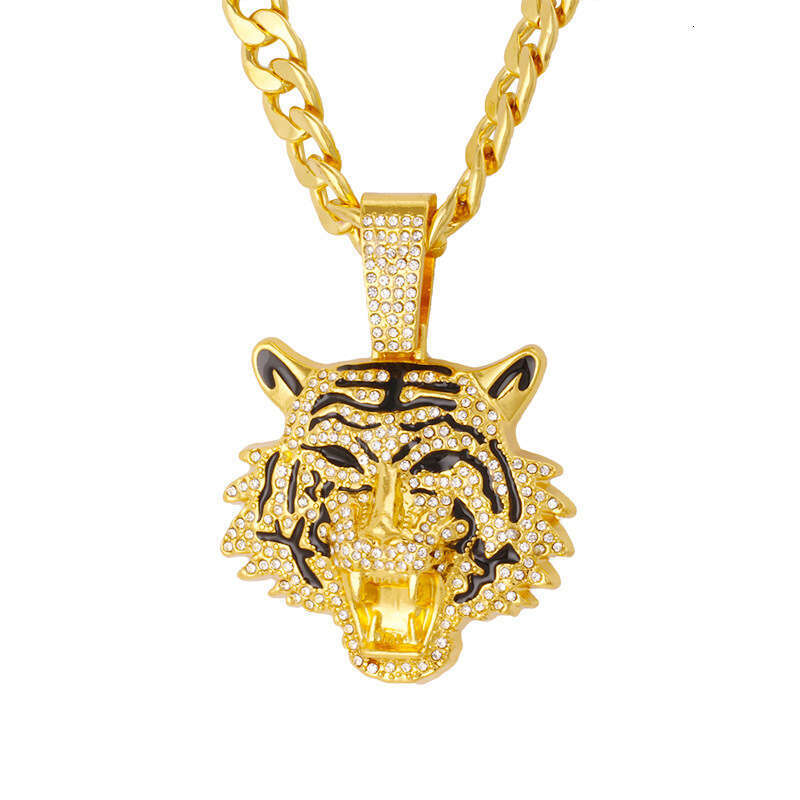 European and American Cross-Border Hot-Selling High-Quality 3D Tiger Pendant Alloy Full Diamond Cuban Chain Hip-Hop Trend Men's Jewelry