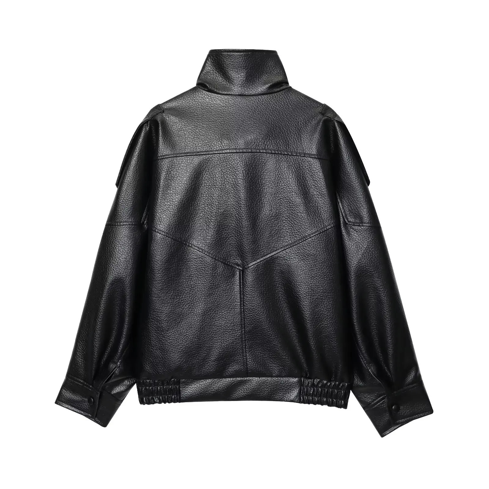 TFMLN Chic Black Faux Leather Jackets Women Long Sleeve Buttons Elastic Oversized Coats Fashion Autumn Winter Streetwear 260306