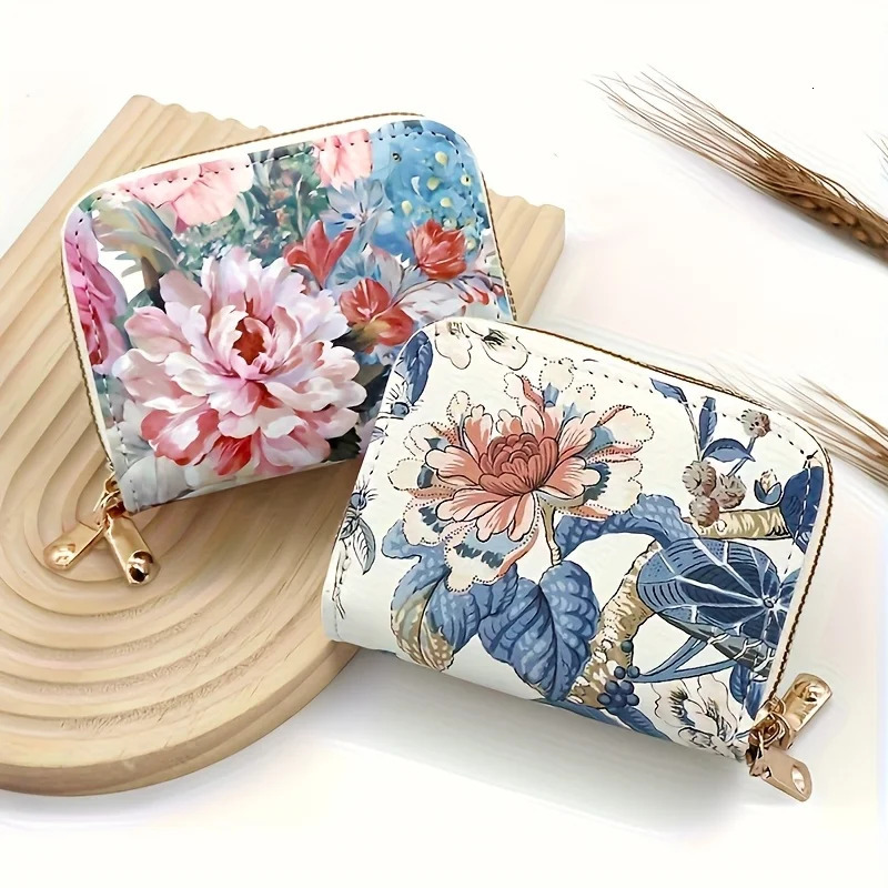 Card Bag with Chinese Style Printed Double Zipper for Women Large Capacity Multi slot Wallet functional Light 260307