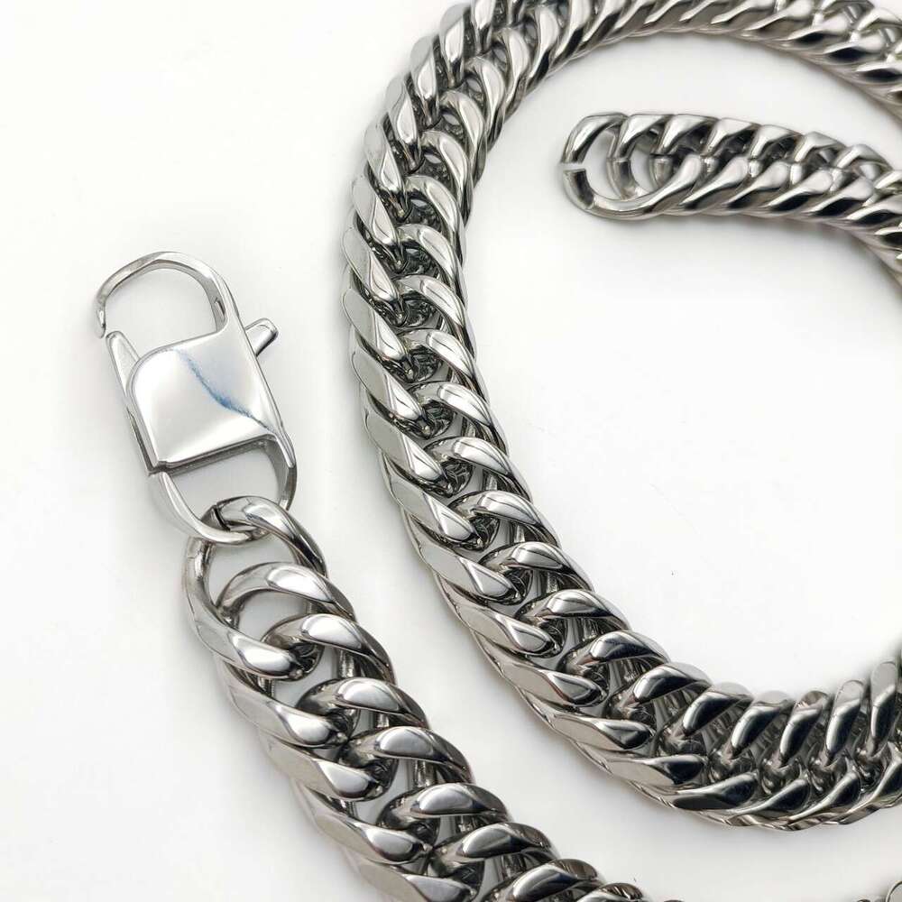 Titanium Cuban Stainless Steel Premium Weave Double Clasp Six-Sided Polished Chain Men's Trendy Necklace Hip Hop