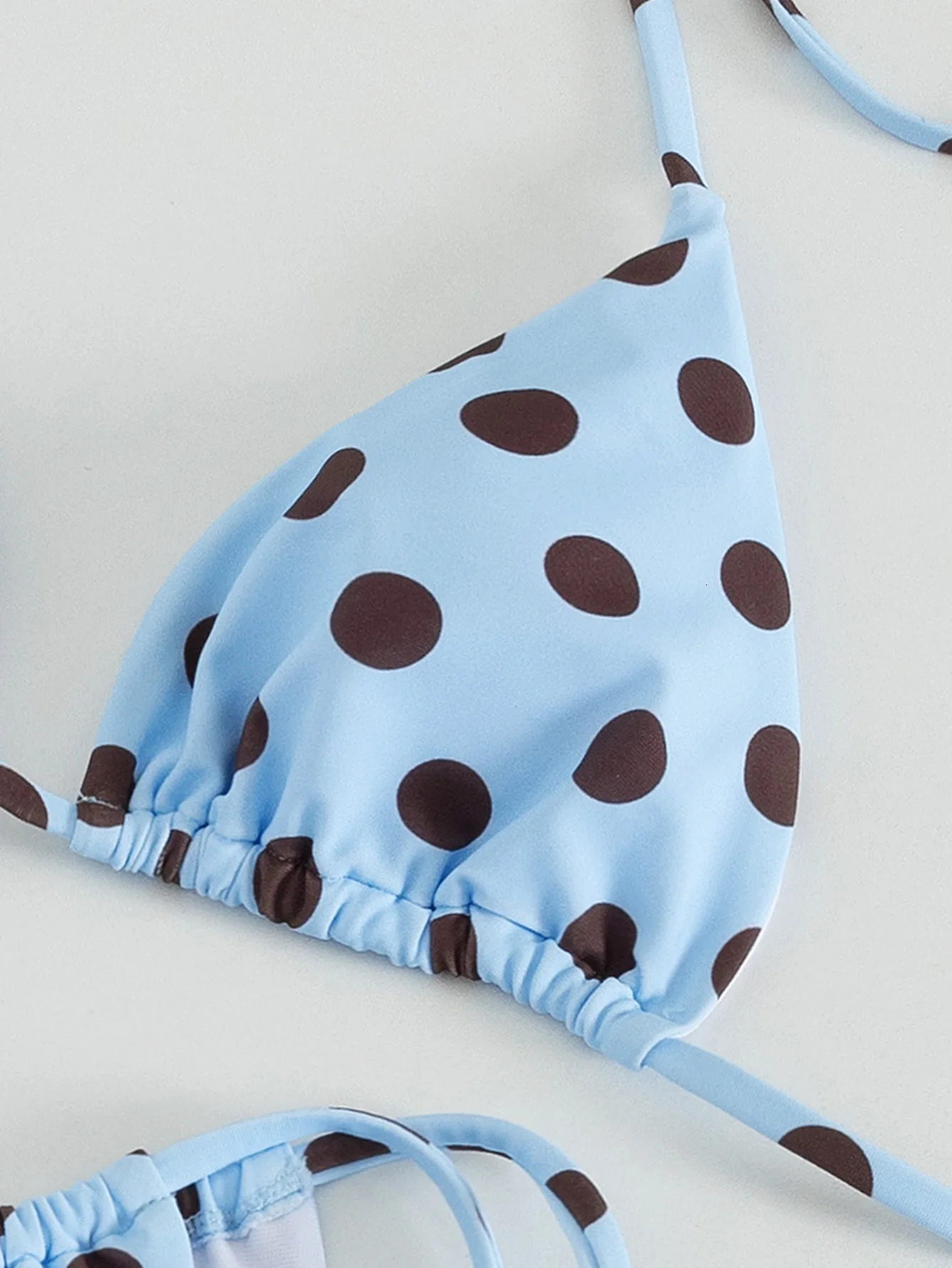 Womens Light Blue Polka Dot Bikini Set Halter Triangle Top Tie Side Bottom 2 Piece Swimwear for Beach Vacation 260306