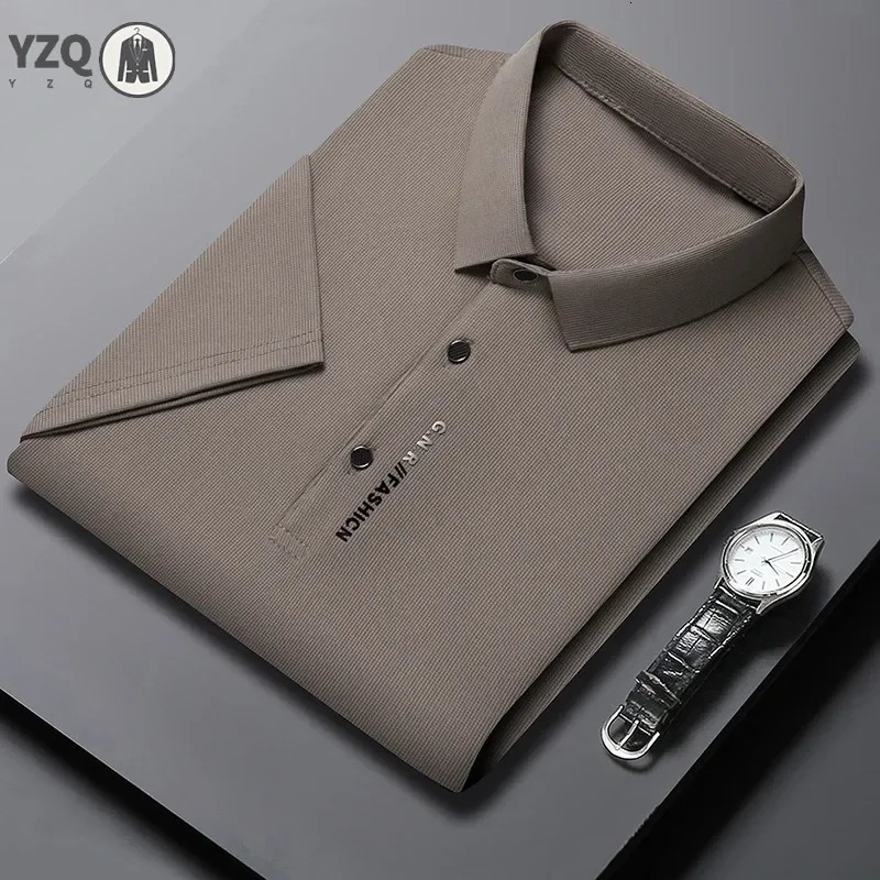 Summer Mens Business Casual Solid Color Short Sleeved POLO Shirt Comfortable and Cool Fashion T-shirt 260304