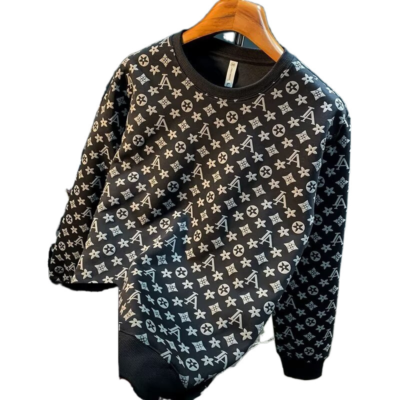 Luxury Brand Designer Clothes Autumn And Winter Jacquard Sweatshirt For Men, New Korean-Style Round-Neck Loose Top For Spring And Autumn, Hong Kong Fa