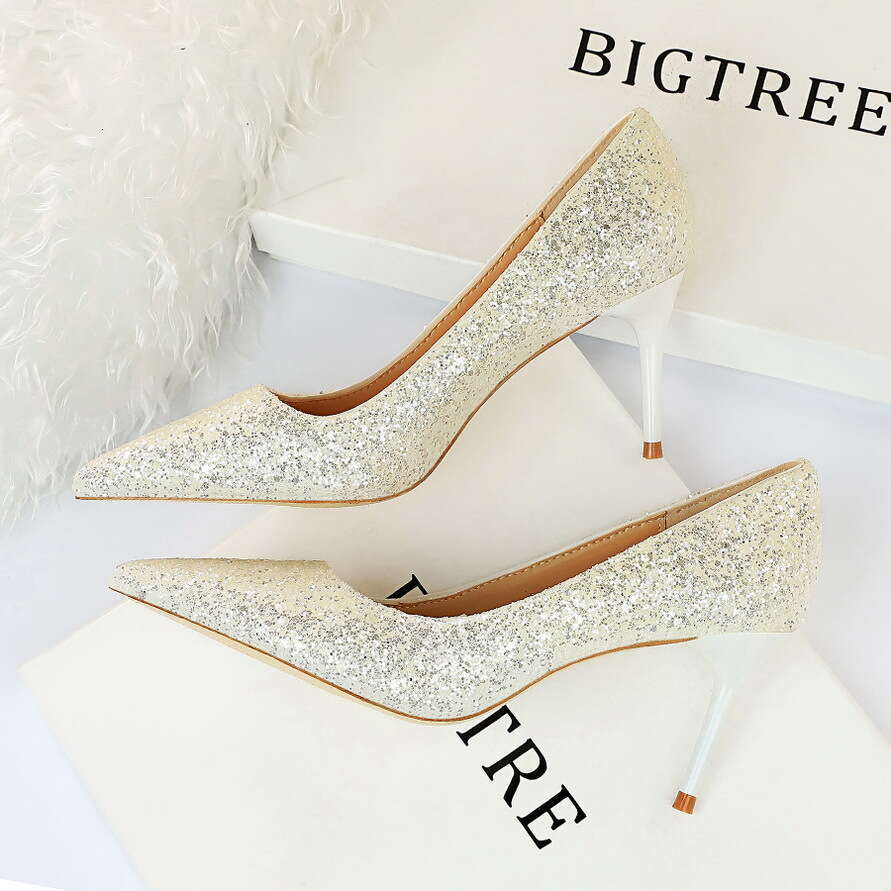A European And American Style Sexy Nightclub Slimming Women S Stiletto High Heels Fashion Shiny Sequin Single Shoes