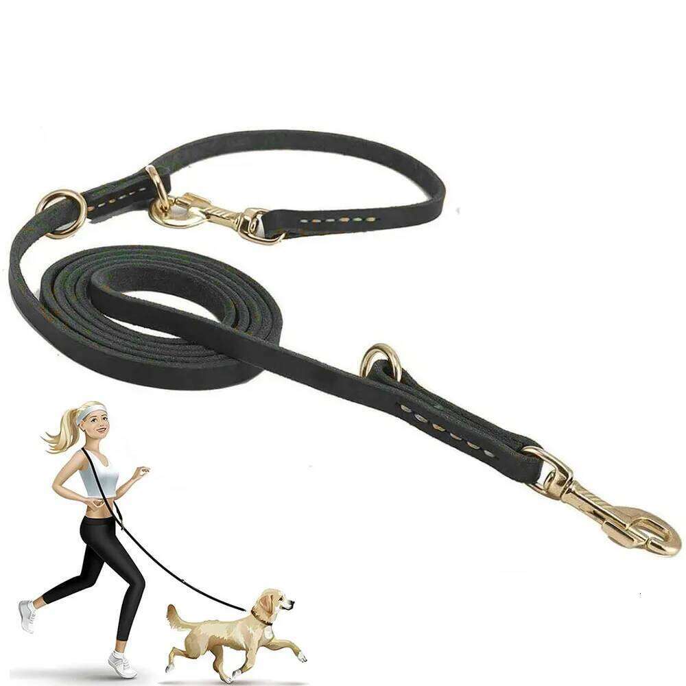 Genuine Leather Hands Free Adjustable Service Dog Strong Multi Function Cross Body Leash for Dogs 7 Uses in One Pet Lead 26Y0301