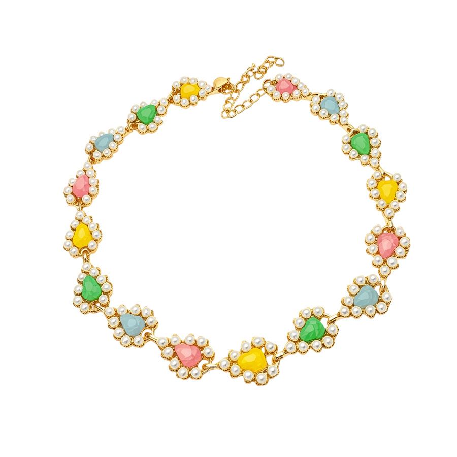French vintage jewelry high-end design green leaf-shaped pearl necklace and bracelet set, plated with real gold, versatile