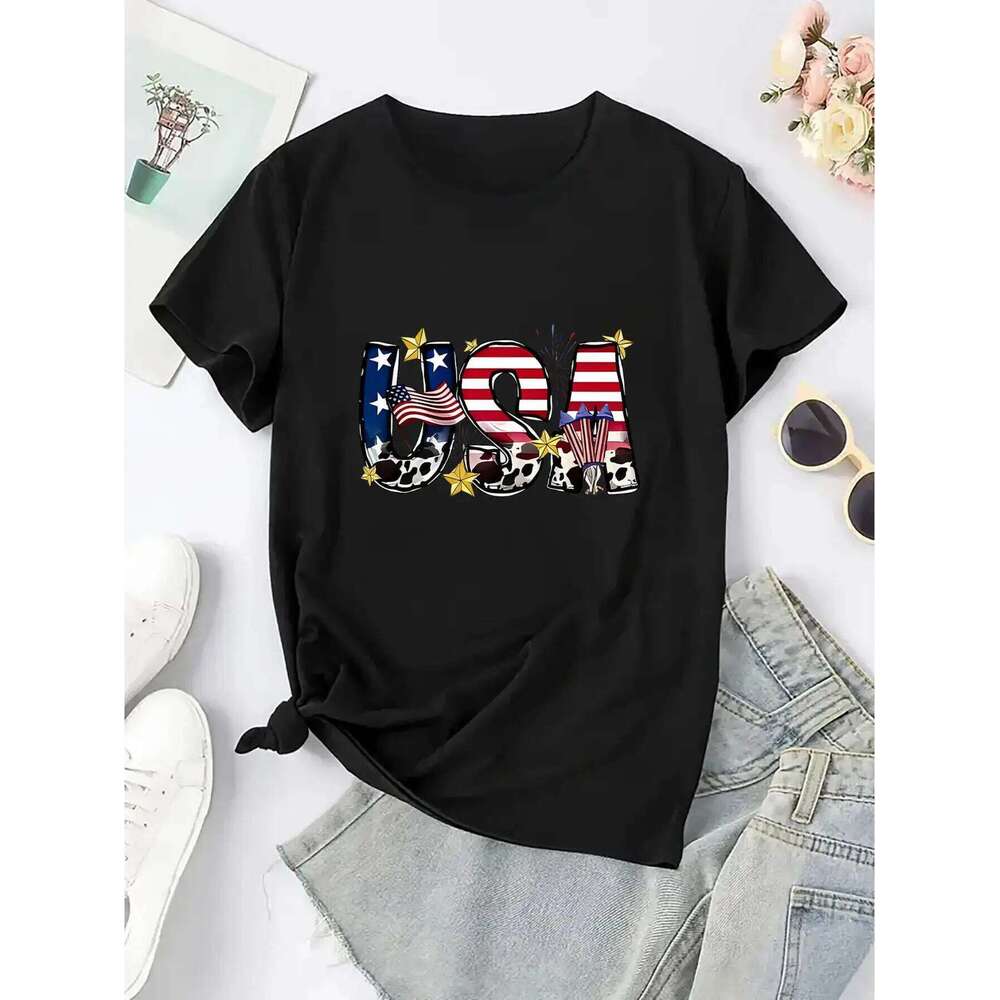 Women's White Casual T-Shirt Neck Short Sleeve Comfortable Fashion Top for Everyday Wear All Year round XJ260306