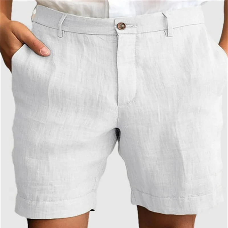 Summer Breathable Casual Linen Shorts Mens Fashionable Zipup Button Daily Leisure Loose Straight Solid Color Men 260306