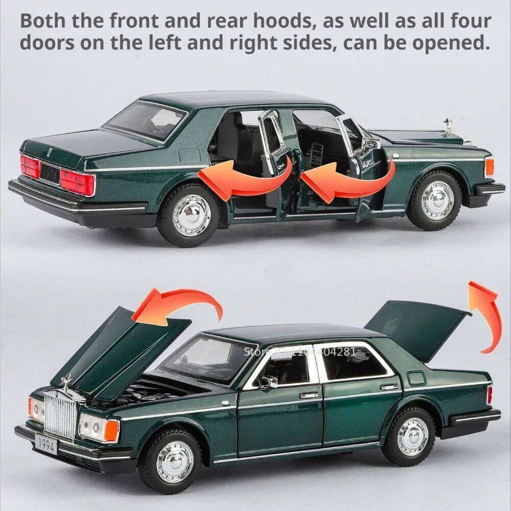 1:32 Rolls-Royce Silver Spur Phantom I Alloy Vintage Car Diecast Model Toys Sound Light Pull Back Doors Opened Home Decoration Z260306