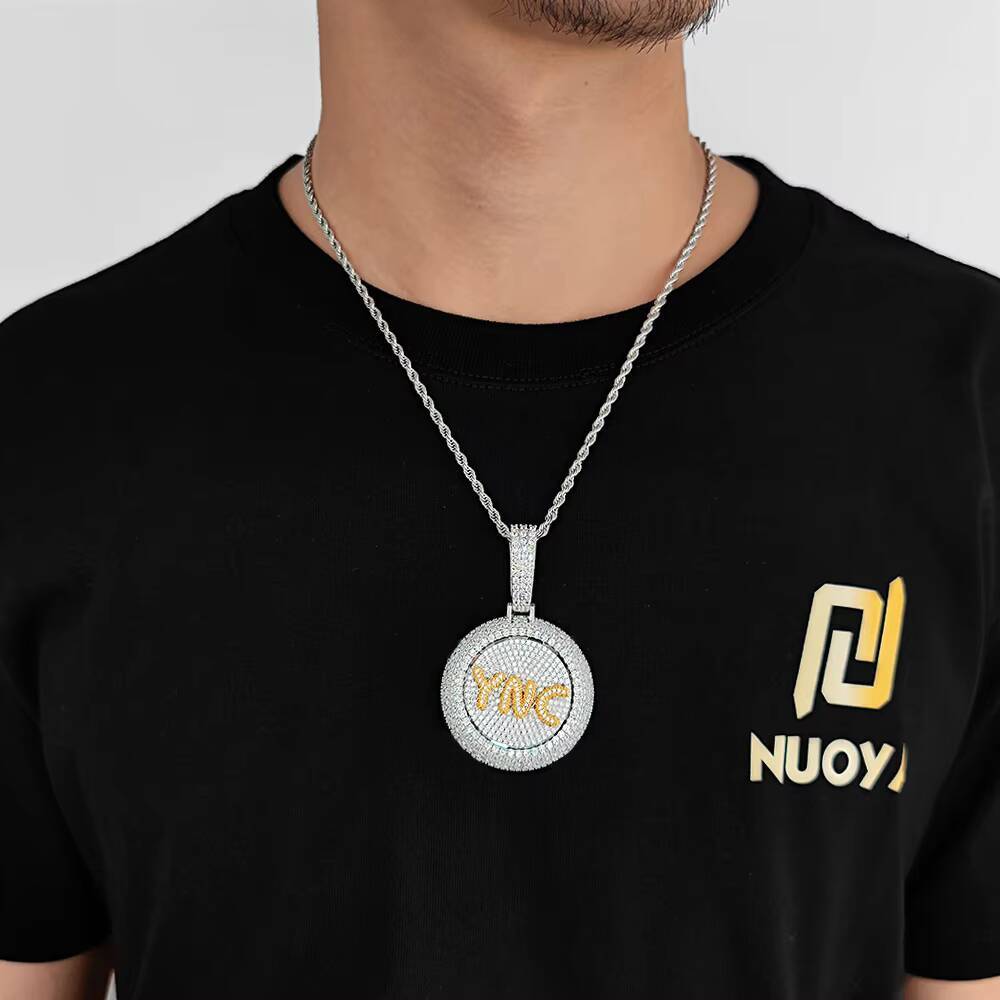 Euro-US Hip-Hop Jewelry Round Rotatable Letter Spliced Pendant Micro-Pav Zircon Hiphop Mens Necklace Customize