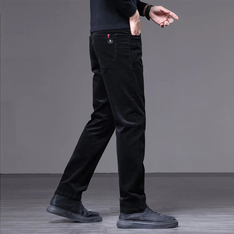 Winter Warm Fleece Army Green Mens Corduroy Pants Thicken Business Small Straight Slim Outdoors Cargo Work Casual Trouser Male 260305