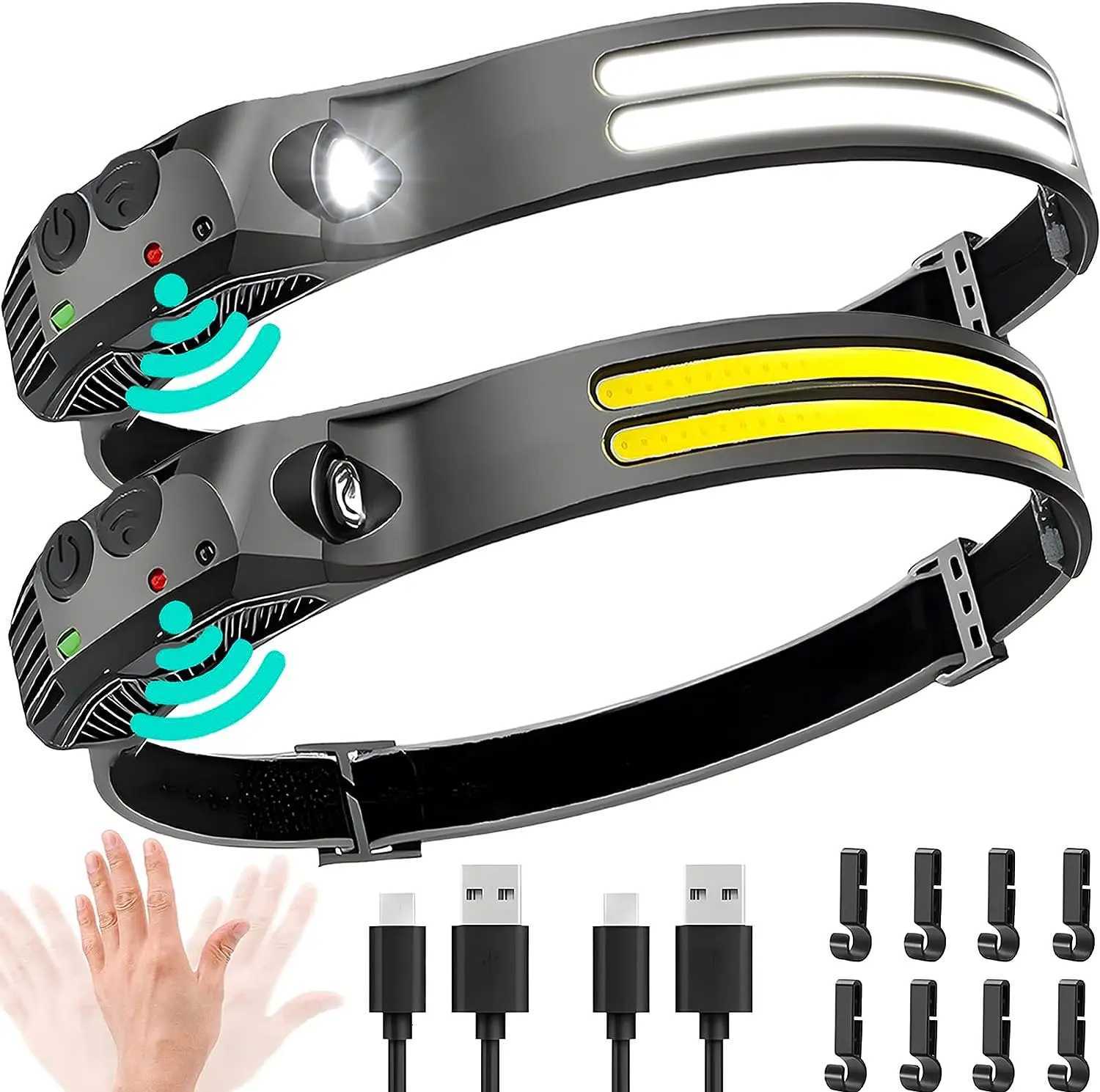 LEDCOB Sensor Headlight 5 Lighting Modes Head Torch Rechargeable Built in 1200mAh Battery Head Lamp Waterproof Working Lantern H260307