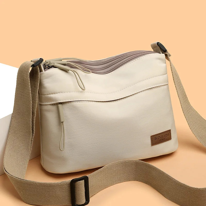 3 Main Pockets High Capacity Shoulder Crossbody Bag for Women Multi-pocket Purse Canvas Handbag Suitable for Mothers Shopping 260306