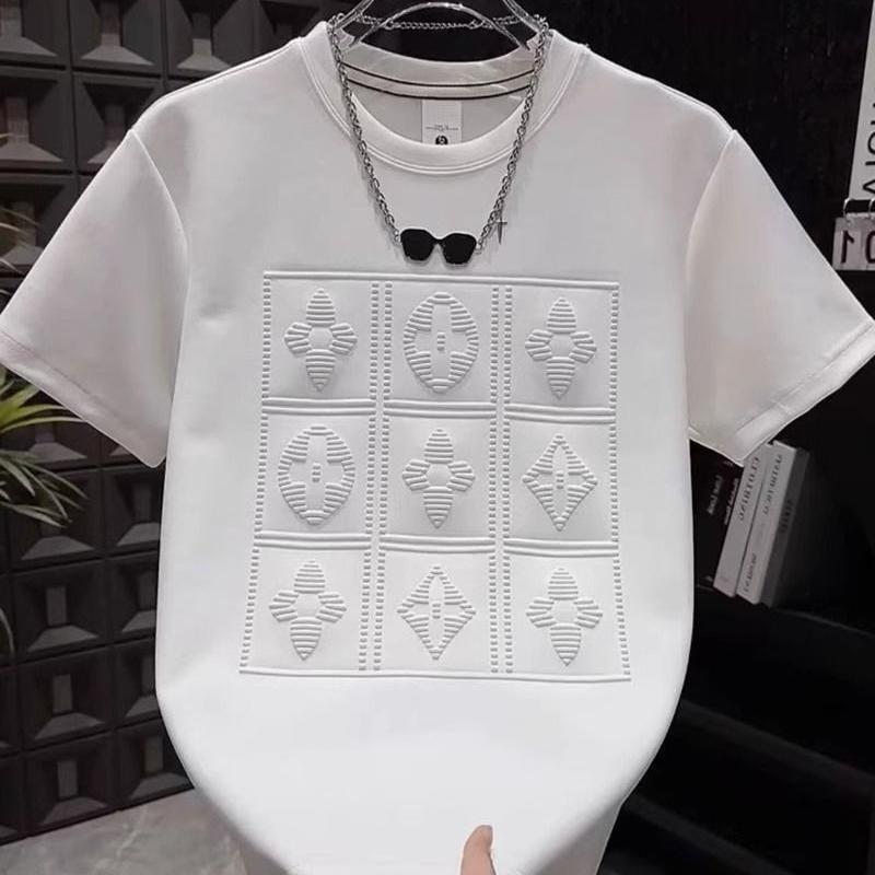 Luxury Brand Designer Clothes 2025 Summer New Men's Versatile Heavy Embroidered Letter Print Short Sleeve T-Shirt Fashion Casual Crew Neck Pullov