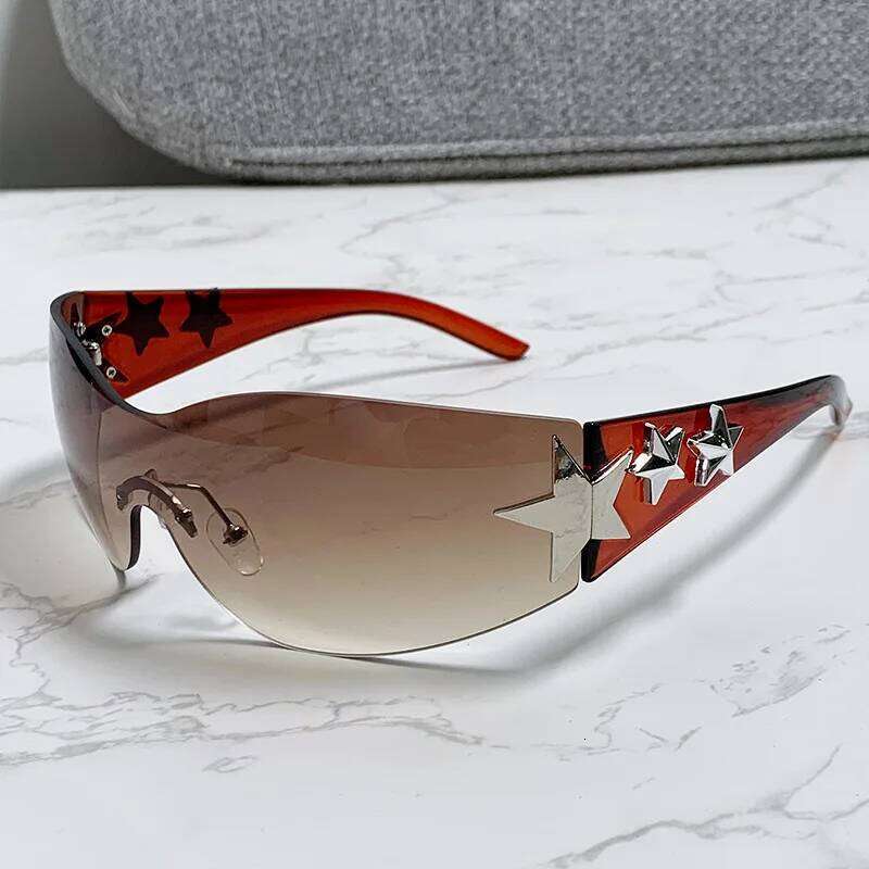 New Women's Fashion Y2K Sunglasses Star Decorative Large Frame Sun Glasses Outdoor Sports Cycling Eyewear UV400 Gafas De Sol 26Y0302