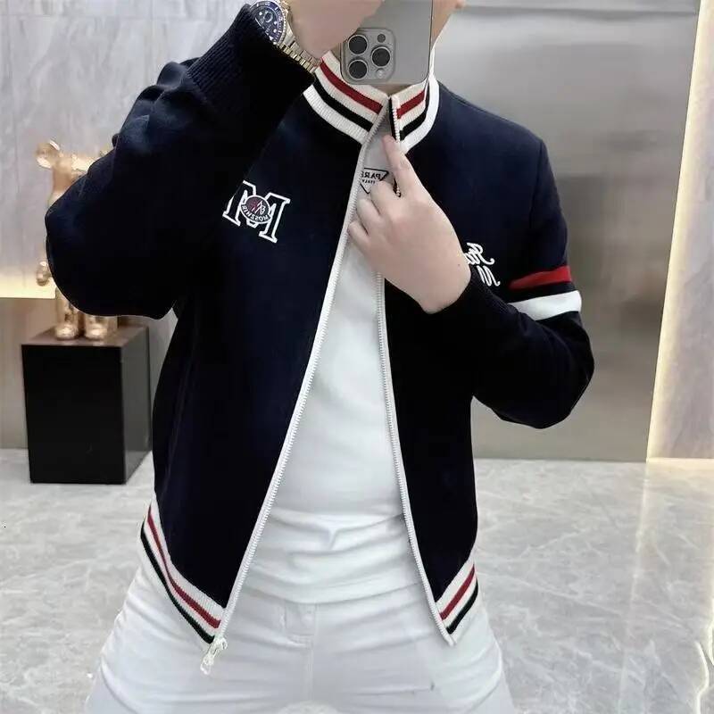 Autumn winter men's standing collar jacket embroidery Coat all-match coat light luxury Long Sleeve Hoodie Jacket