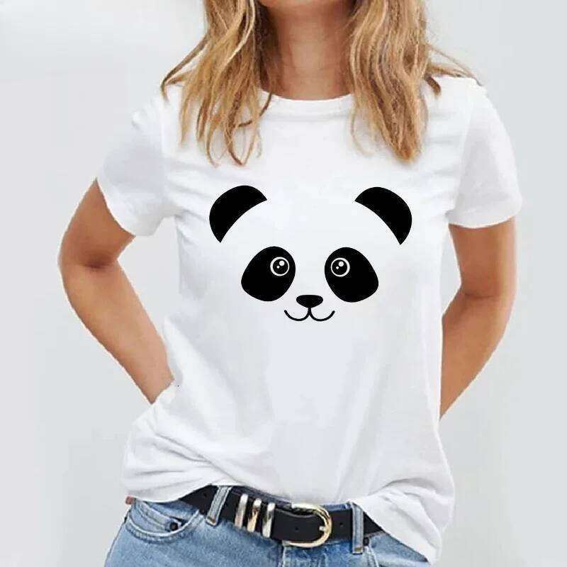 Pure Cotton Minimalist Design Top Panda Print Casual Summer White Kawaii Women's T-shirt XJ260306