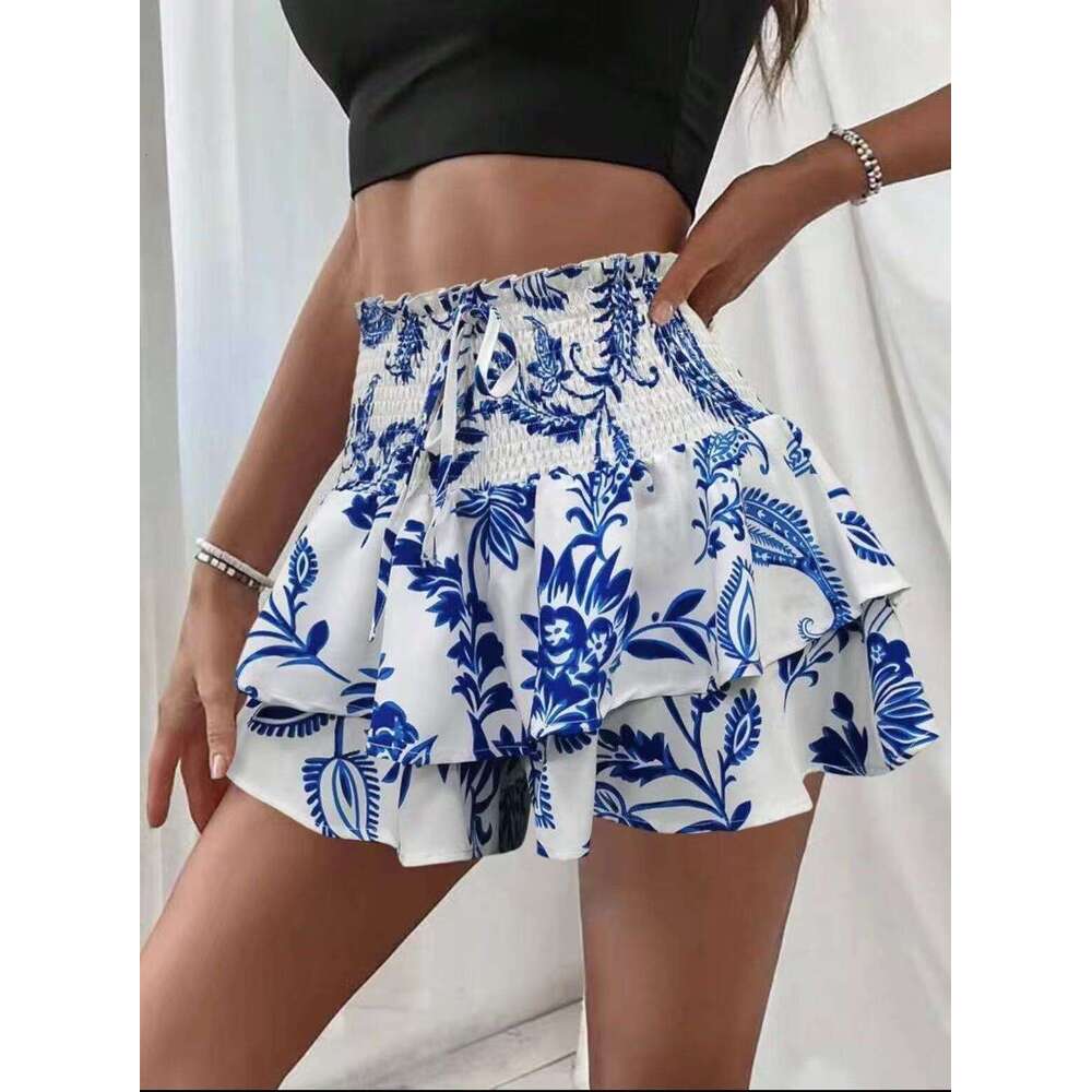 Women's Summer European and American Cross-Border Best-Selling New Fashion Printed Wide-Leg Shorts Loose Versatile Casual Pants
