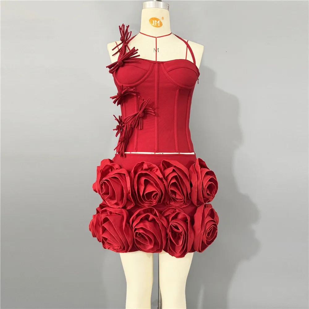 Arrival Fashion Flowers Women Sexy Halter Tops Mini Skirt Bandage Sets Bodycon Two Pieces 260306