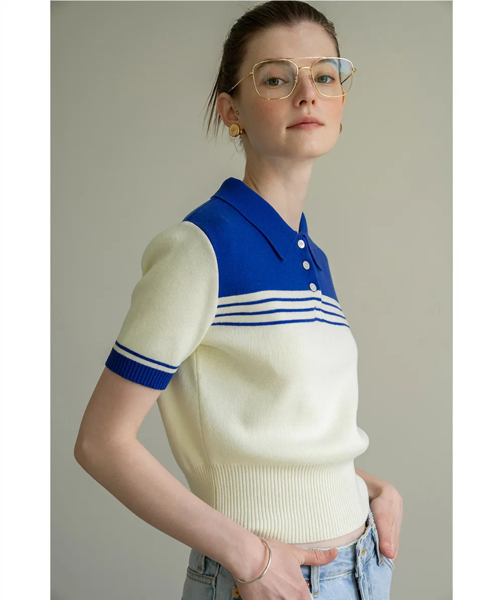 Spring Summer Womens Short Sleeve Polo Neck TShirt Slim Fit Knitted Wool Fashionable Casual Top for Ladies 260228