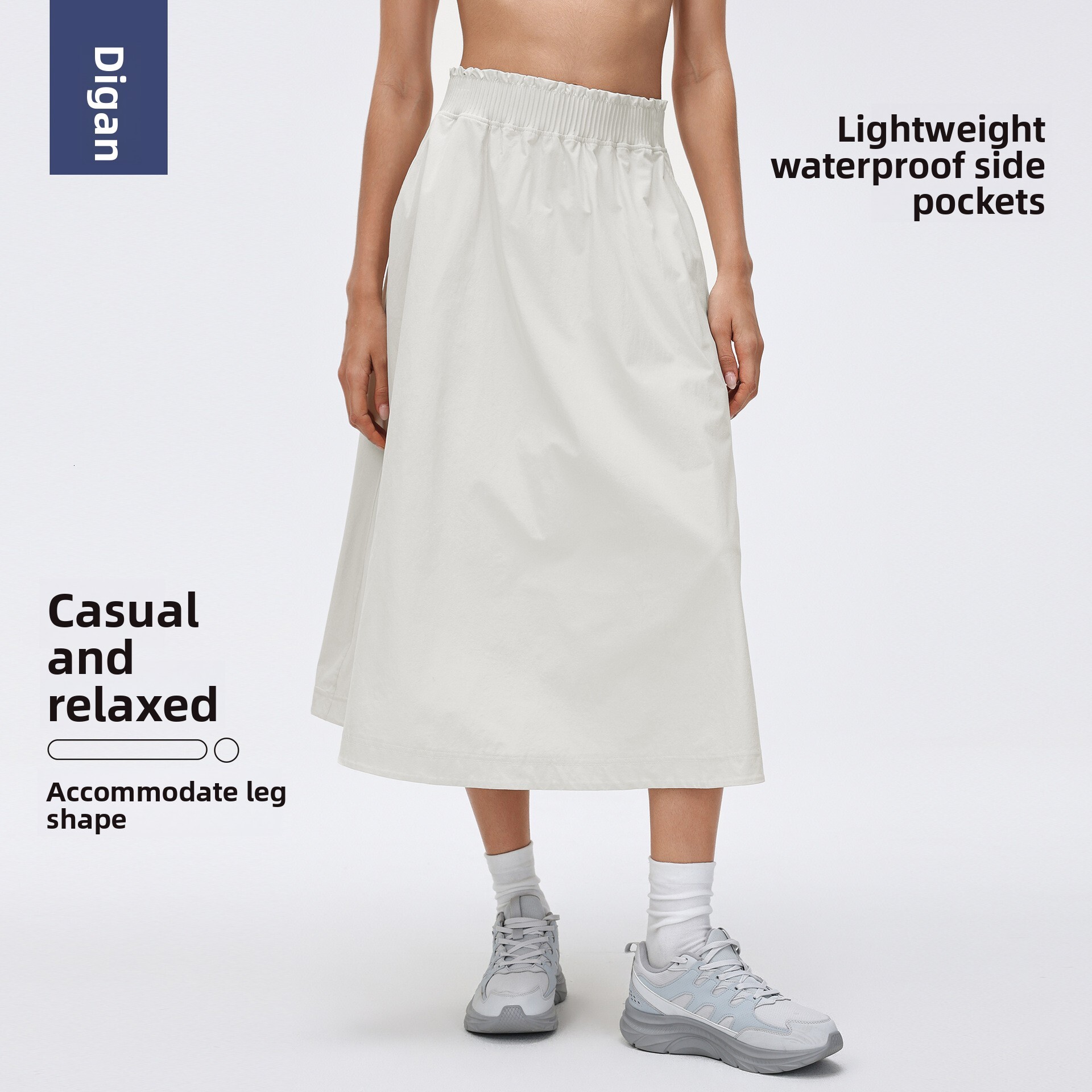 High-waisted A-line with elastic waist, pleated design, slimming mid-length skirt, quick-dry, breathable, casual sports skirt D26042